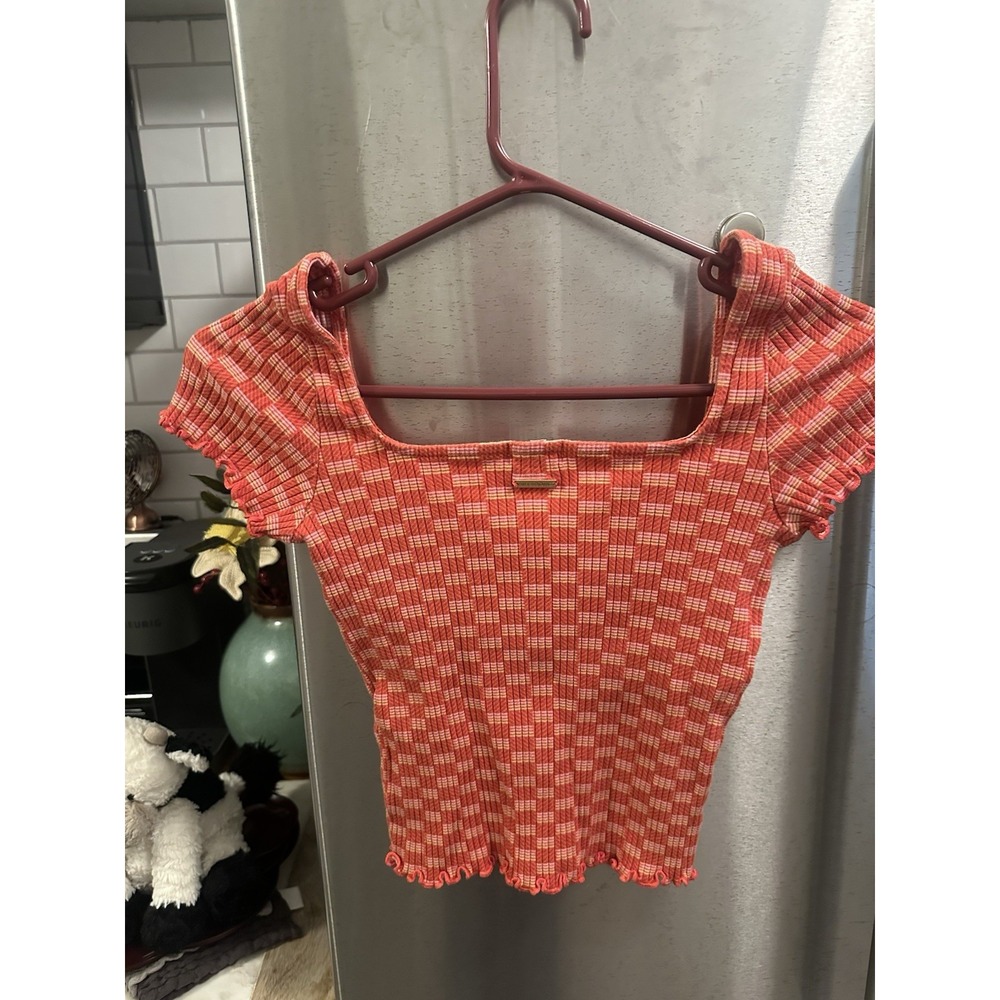Y2K Billabong Ribbed Square Neckline Cropped Ruffle Trim SzL - Picture 13 of 16